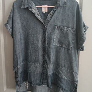 Casual Denim Button-Up Blouse